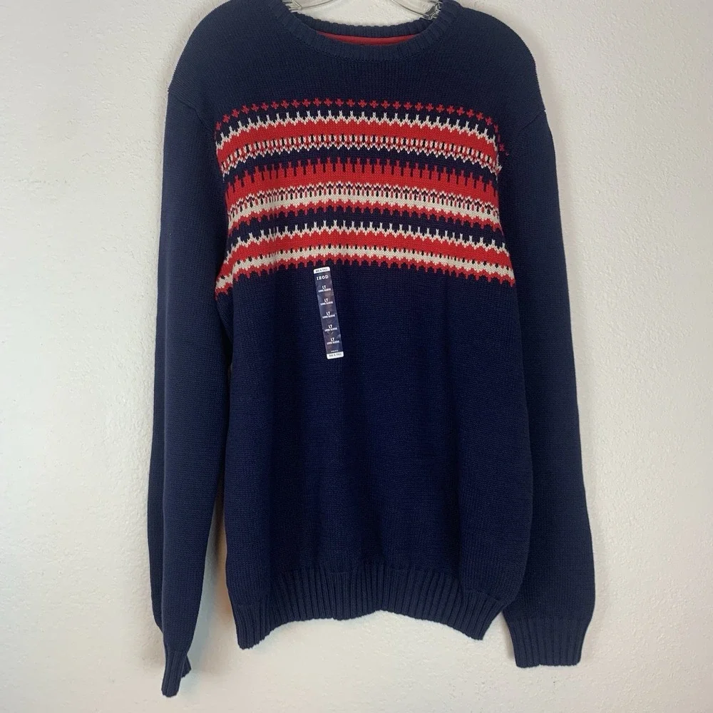 Izod Sweater Mens Large Tall Peacoat‎ Holiday Fair Isle Nordic Preppy Classic LT